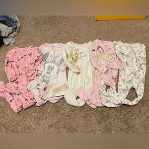 Lot of 5 - Disney Girls Pajamas - 2T - Minnie Mouse, Bambi, Princess